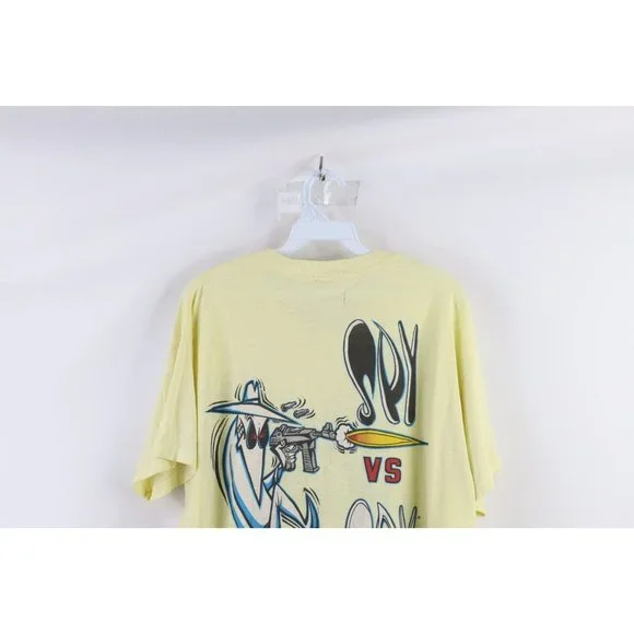 Vintage 80s Mad Magazine XL Distressed Spell Out Spy vs Spy T-Shirt Yellow USA